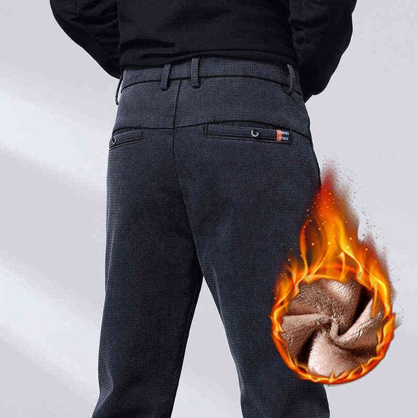 

jeans autumn medium waist plush thickened young black gray micro elastic cotton warm casual trousers for men in winter, Blue
