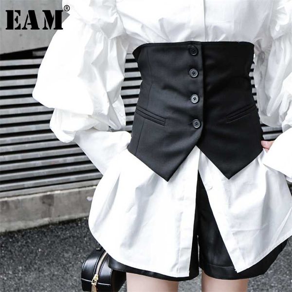 

[eam] women black button split joint asymmetrical loose fit vest sleeveless fashion spring autumn 1k371 211120, Black;white