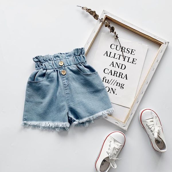 

jeans pudcoco est baby girls summer clothing infant kids shorts high waist eastic band solid ripped hip-huggers 6m-5t, Blue