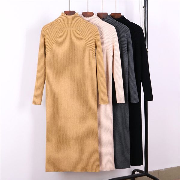 

2021 new autumn winter oversized long straight women maxi o neck knit ribbed basic midi pullover sweater es 05lg, Black;gray