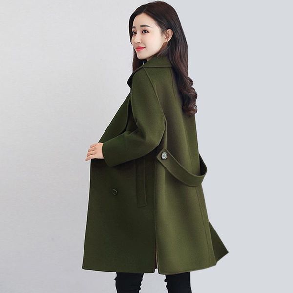 

women's wool & blends autumn winter coat women casual jackets female elegant double breasted long section coats large size xxl, Black