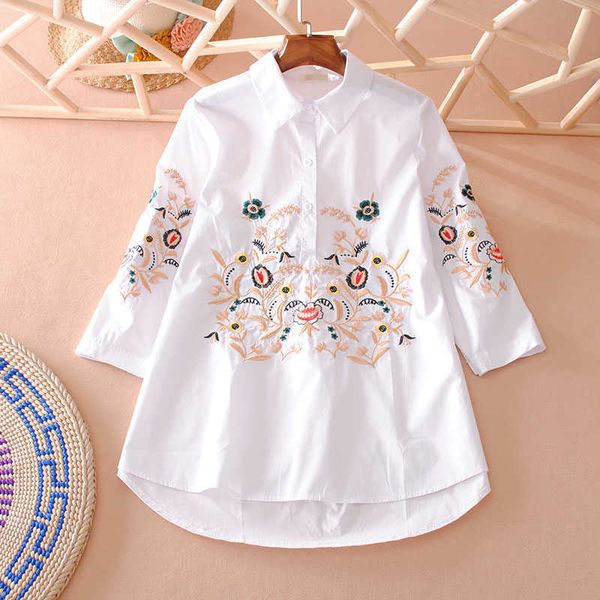 

vanovich women's shirts embroidery wild chinese style ladies summer cotton three-quarter sleeve women clothing 210615, White