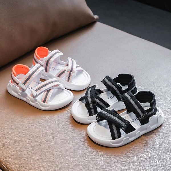 

sandals 2021 children sandal summer boys stripes personality jelly shoes canvas soft soles open toe black beach e04114, Black;red