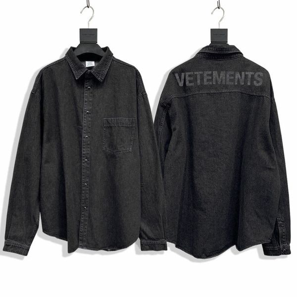 

logo jackets men women back big letters printed denim jacket vtm cowboy long hem, Black;brown