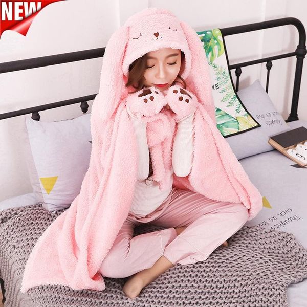 

children's long ears cloak baby bathtowel coral fleece cartoon tv blankets children's nap blanket air conditioner quilt