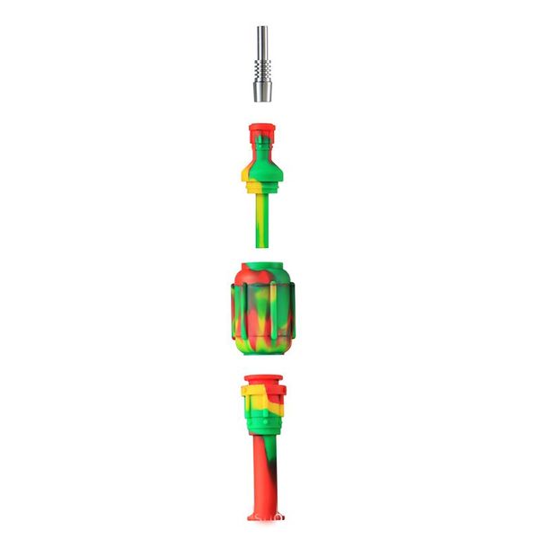 Jogo colorido do coletor de net do silicone de Hookah com 10mm 14mm de titânio na unha mini tubulação de vidro da tubulação de vidro concentra palha