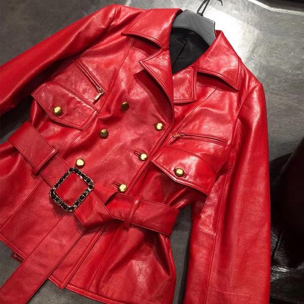 

women's leather & faux shinny jacket ladies real sheepskin coat, Black