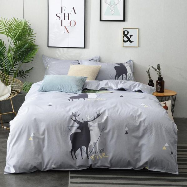 

bedding sets 100% cotton set nordic duvet cover reindeer single bedclothes twin size bed geometric stripe