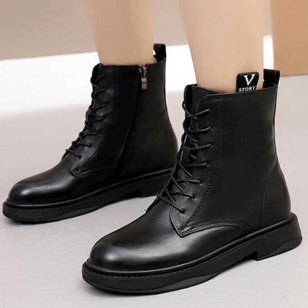 

boots ankle women shoes 2021 warm plush snow winter genuine leather casual women's botas mujer ky125, Black