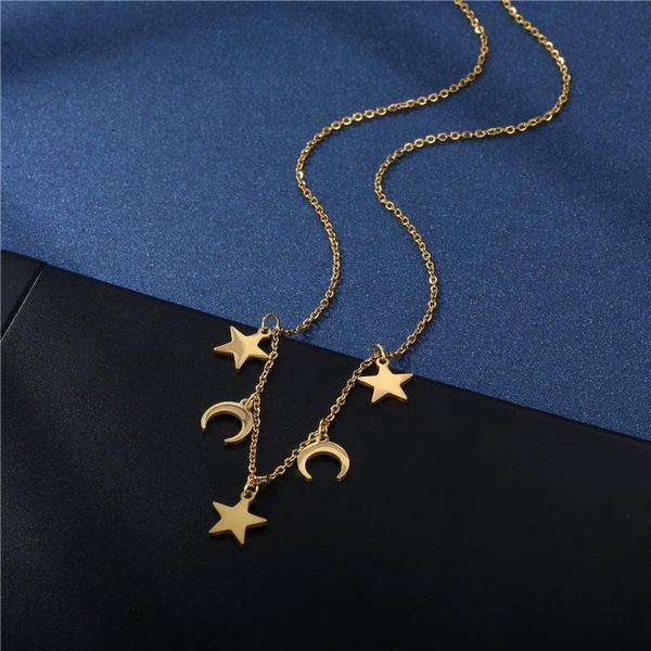 

pendant necklaces simple stainless steel gold color moon star necklace fashion christmas hollow crescent for women, Silver