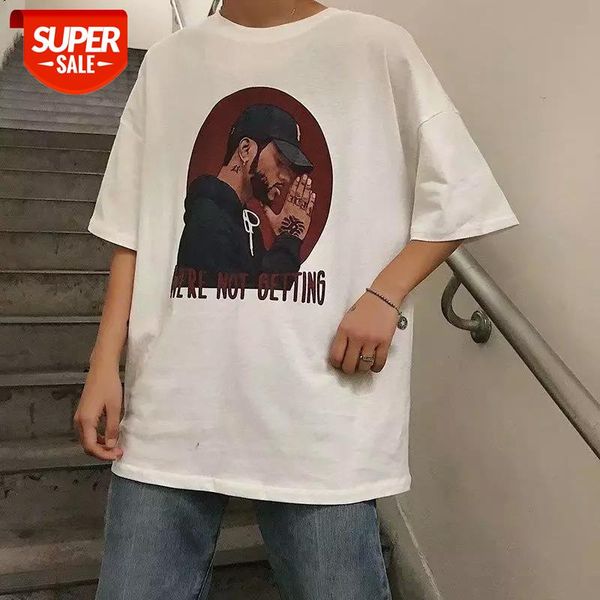 

Hip hop Loose T Shirt Men Streetwear O neck Short sleeve Summer Tops White Cotton Tees Black Gray #Uq93, White;black