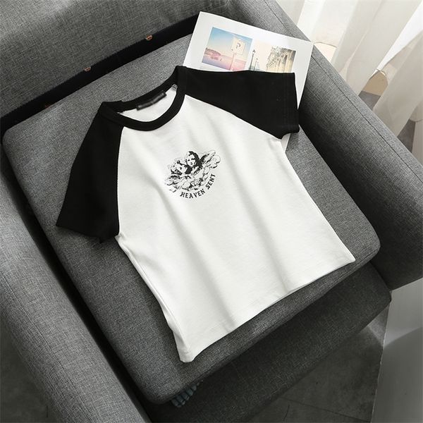 

slim girls soft cotton tshirts summer fashion ladies sweet short casual female cute bomb tees female chic 210306, White