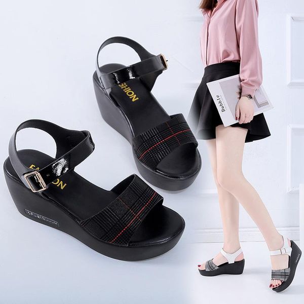 

dress shoes women sandals summer wedge platform gladiator female peep toe high heel woman, Black