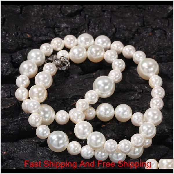 

european and american hip-hop simple pearl necklace 6mm 8mm 10mm mixed pearl beads men and women versatile multi-size fashion 6zeve ydb6c, Silver