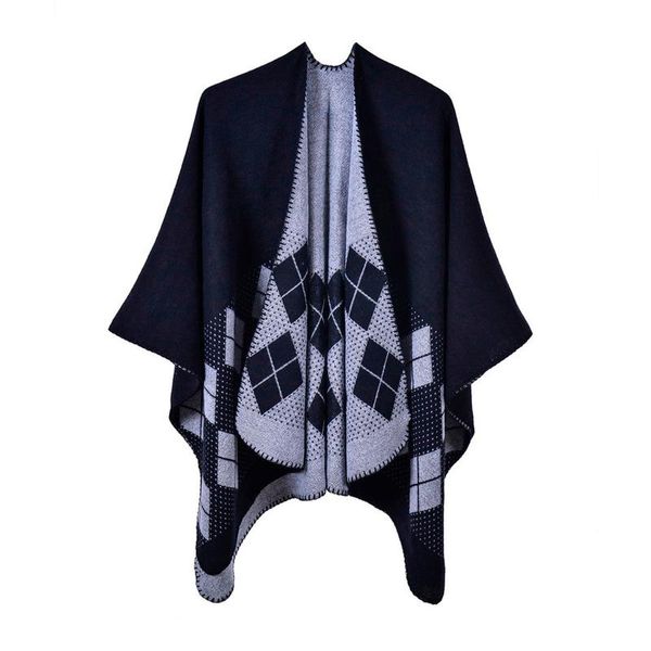 

women's knits & tees women plaid print winter knitted cashmere capes shawl cardigans sweater coat wrap poncho female ponchos, White