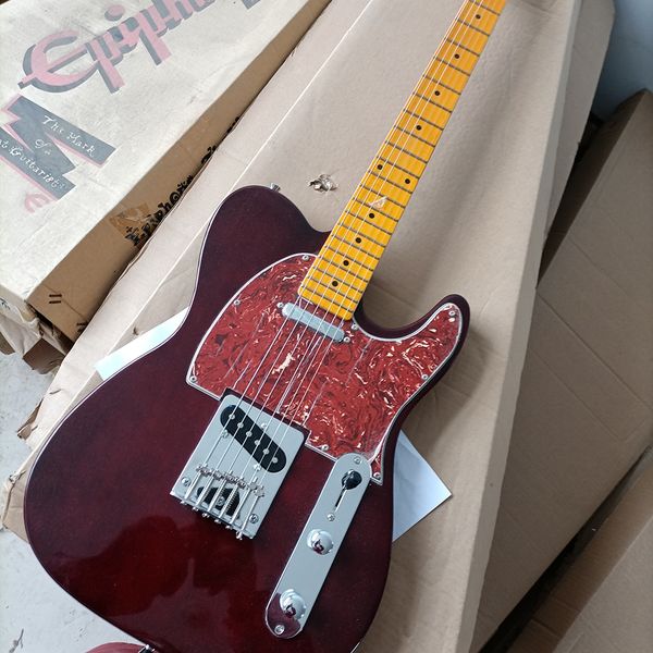 

6 strings wine red electric guitar with red pearled pickguard,yellow maple neck