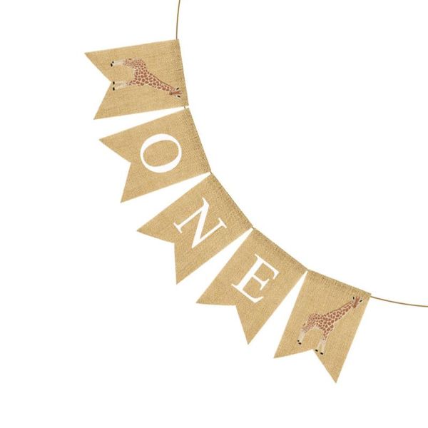 

party decoration first birthday flag giraffe and one printing burlap banner swallowtail bunting baby shower hanging garland supplies