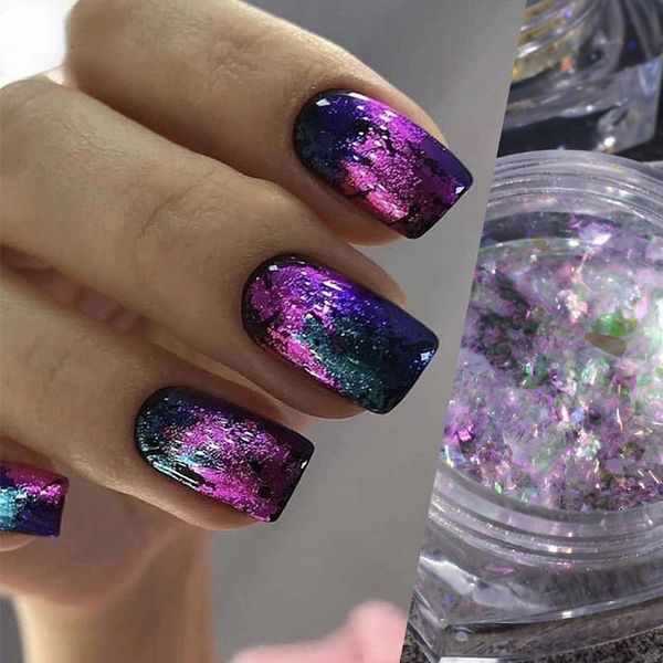 

nail glitter 0.1g ice crystal opal sequins manicure flakes paillettte 3d thin charms decoration aurora powder dust, Silver;gold