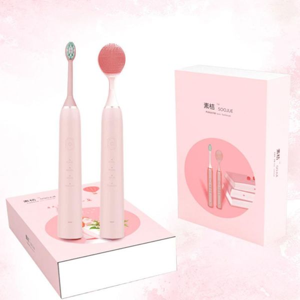 

toothbrush sonic electric face cleansing brush 2 in 1 inductive rechargeable dupont soft hair with hand