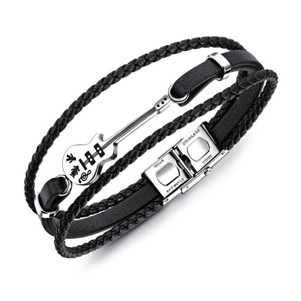 

link, chain stainless steel black punk rock music guitar weave woven men women bracelet bangle concert gift for him