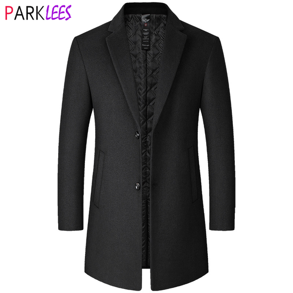 

men's wool & blends black long trench coat male 2021 winter mens cashmere cotton padded thicken warm &blends overcoat windbreaker