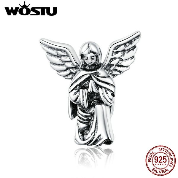 Wostu Wings de anjos encantos 925 prata esterlina vintage beads pingente apto para mulheres pulseira colar jóias genuínas CTC314 Q0531