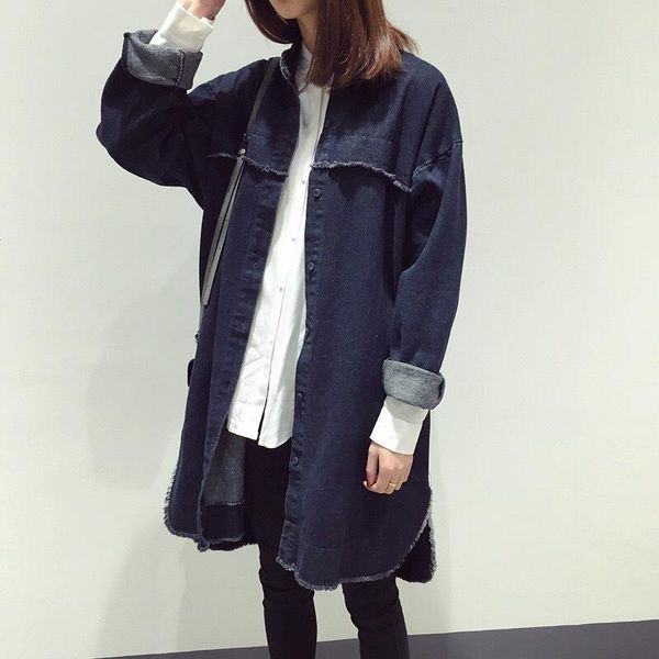 

women's jackets 2021 autumn winter fashion women long denim tassel jacket casual loose bf style jeans coat female slim basic outwear, Black;brown