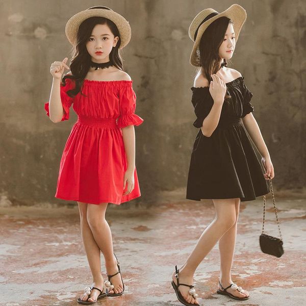 

girl's dresses summer baby kids girls clothes dress off shoulder clothing fashion defined high waist party 4 5 6 7 8 9 10 11 12 year, Red;yellow