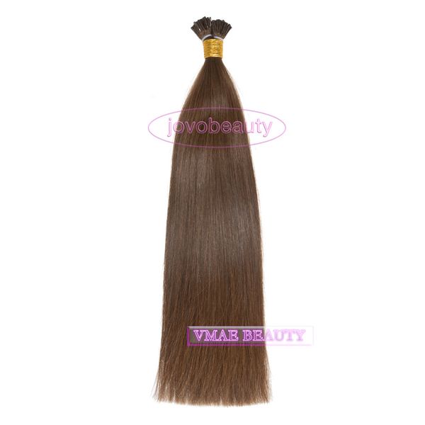 

vmae straight 12to26inch #4 dark brown brazilian keratin fusion pre bonded virgin remy i tip human hair extension, Black