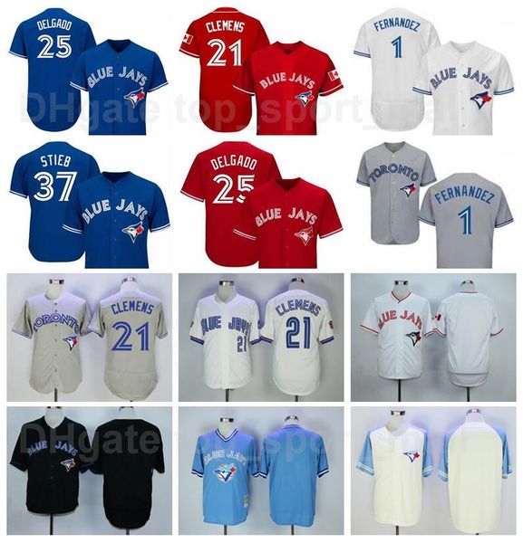 

retror 1992 1993 2008 vintage baseball 21 roger clemens jersey 37 dave stieb 25 carlos delgado 1 tony fernandez pullover stitched high, Blue;black