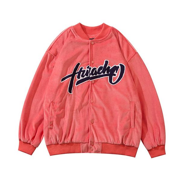 

men's jackets spring american short plush embroidered couple oversized loose baseball jacket youth, Black;brown