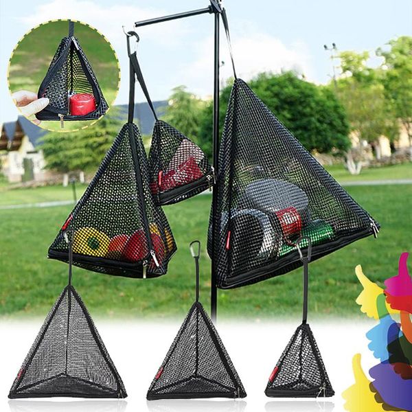 

storage bags outdoor drying net bag pvc triangle foldable grid drain breathable with hook camping home picnic rv hanging dry