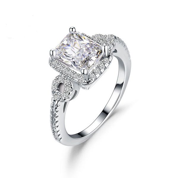 

european and american fashion high-end tonglin s925 silver ring womens sterling silver zircon square diamond ring simulation diamond cross-b