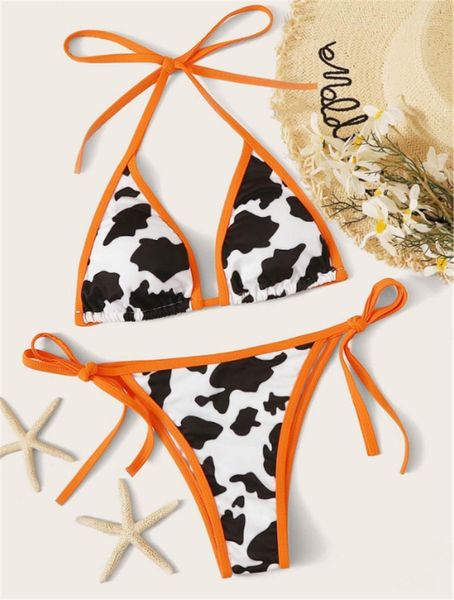 

mini bikini swimwear women cow printing swimsuit female halter beachsuit summer brazilian biquini bathing suit women's, White;black
