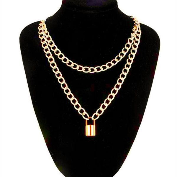 

chokers punk chain necklace with lock women 90s egirl padlock pendants gothic emo grunge aesthetic accessories jewelry on the neck, Golden;silver