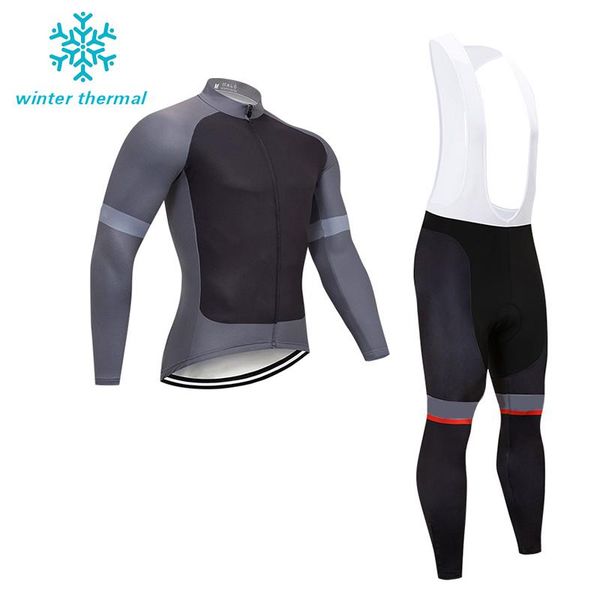 

racing sets men thermal fleece cycling jersey tights riding long winter bib pants set, Black;blue