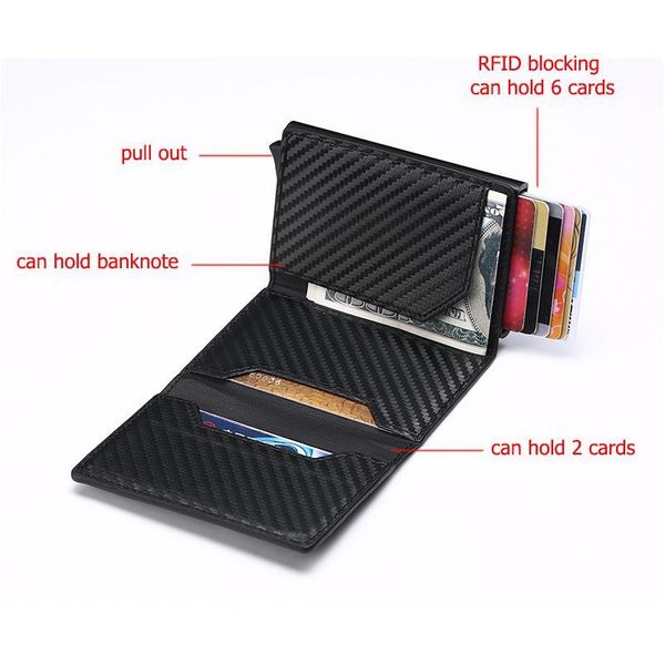 

bycobecy aluminum box card wallet credit card holder rfid leather pop up card case magnet carbon fiber co qyleed