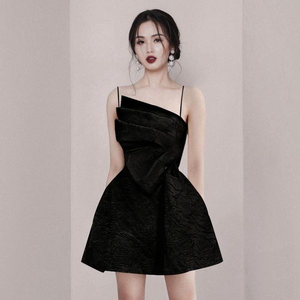 

casual dresses jsxdhk autumn party mini dress runway designer women spaghetti strap jacquard black elegant ladies backless swing vestid, Black;gray