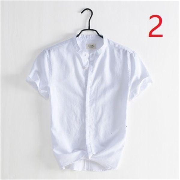 

New 2021 Small Fresh Stand Collar Short-sleeved Cotton Men's Summer Art Casual Shirt Korean Version of the Self-cultivation Linen 4JK8, White;black