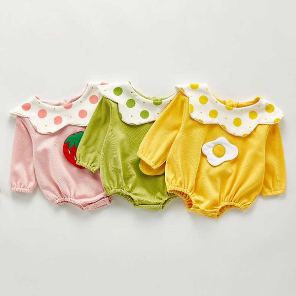 

bodysuits doll collar long sleeves fruits baby girl newborn rompers clothes, Blue