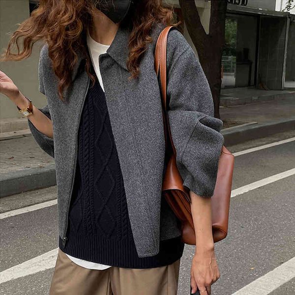 

women's jackets onalippa coat winter female korean retro temperament lapel zipper cardigan casual long-sleeved solid color woolen jacke, Black;brown