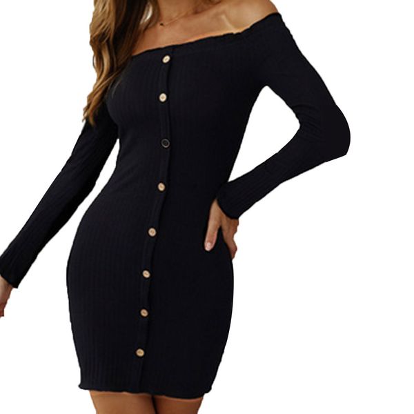 

women sexyy long sleeve off shoulder dress fashion off shoulder solid color dress for women ladies, Red;black