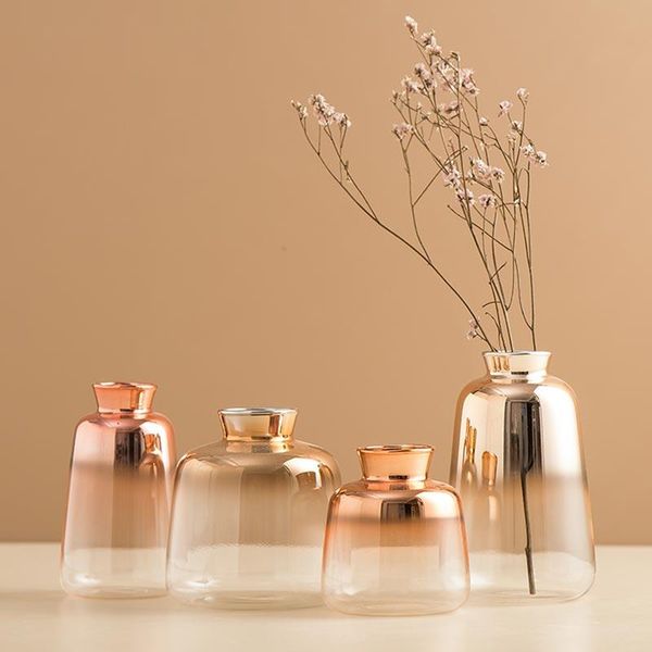 

vases nordic modern tabledried flower hydroponic mini gradient home decoration small transparent electroplate golden glass vase