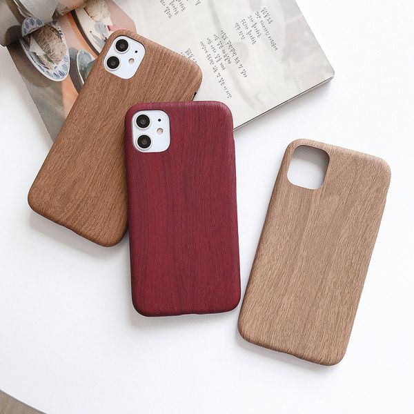 Custodie per telefoni resistenti all'acqua per iPhone 7 8 Plus 11 12 Pro 2021 Venatura del legno Ultra-sottile Pelle morbida goffratura Cover posteriore in fibra speciale