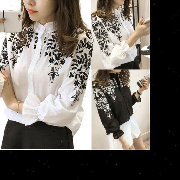 

women long sleeve embroidered printed flower blouse holiday summmer white shirt drop shipping
