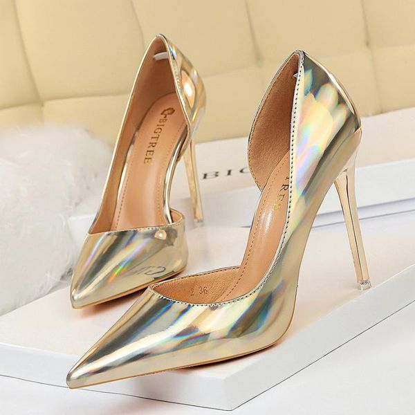 

dress shoes high heel hollow thin shallow mouth pointed side metal night club, Black