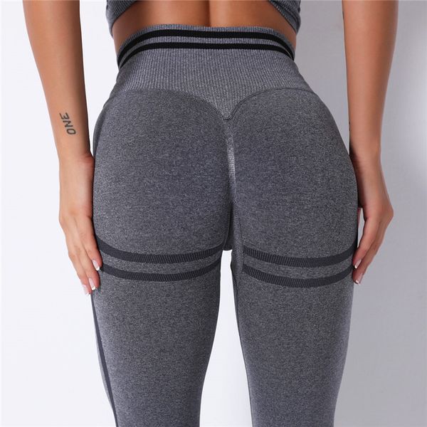 

stretchy gym skinny seamless leggings tummy control fitness pants high waist sport gym leggings running pants women, Black