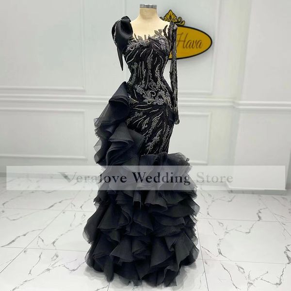 

one shoulder black african evening dress for formal wear 2022 mermaid nigerian prom dresses robe de soirÃ©e mariage