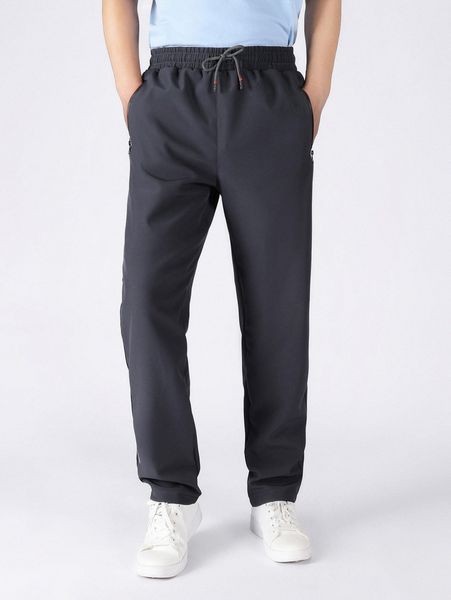 

men zip pocket drawstring waist pants l8bi#, Black