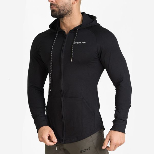 

2021 autumn new mens cotton sweatshirt gyms fitness bodybuilding hoodie male casual fashion slim hooded zipper jacket clothing 4j4q, Black